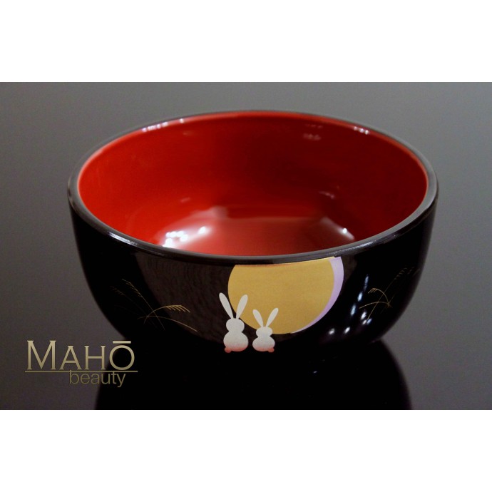 Japanese Yamanaka lacquerware bowl Tsukimi usagi bunnies and moon 月見うさぎ