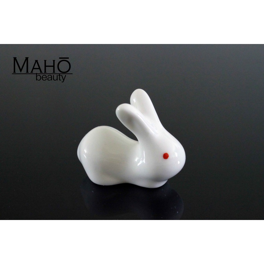 2 Ceramic Hashi-oki Chopstick Rest of Little White Bunny Rabbit Sitting on Peach Colored Sakura