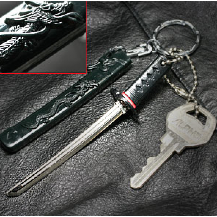 F/S Samurai Japanese Sword Key Holder with Dragon Black from Kyoto Japan