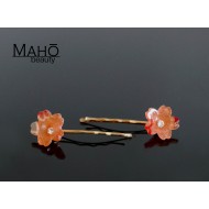 2 Set: Cherry flower Japanese Kimono Pattern Hair pin Sakura red/orange