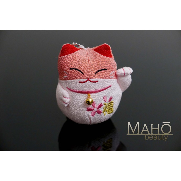 Japanese kimono Chirimen Maneki Neko Lucky cat Pink Sakura