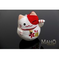 Japanese kimono Chirimen Maneki Neko Lucky cat Sakura Red/White