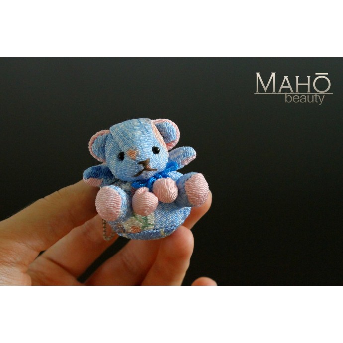 Little Japanese kimono Chirimen teddy bear with cute ribbon. Adorable design accessory