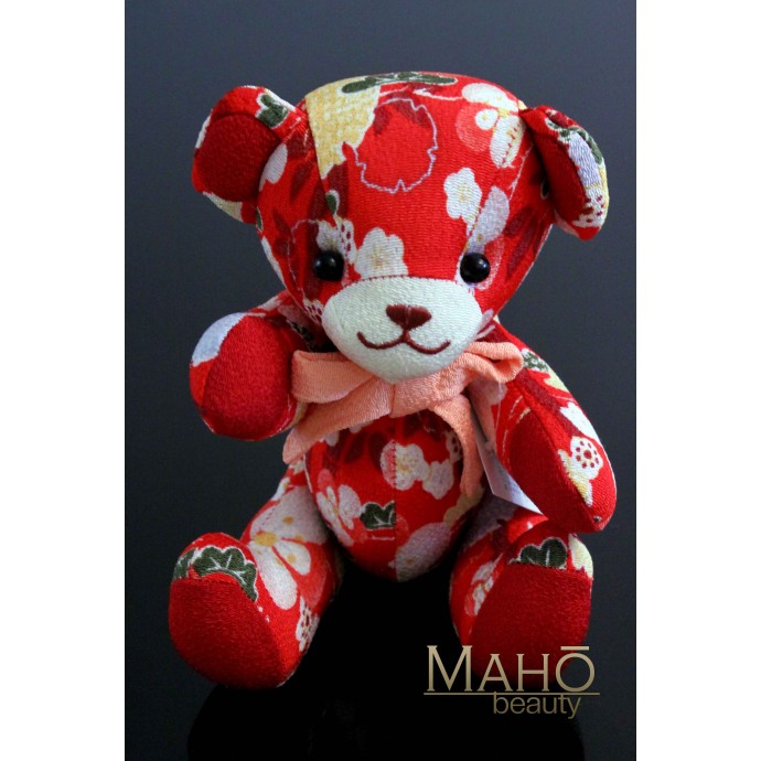 Cute Japanese kimono Chirimen teddy bear toy RED