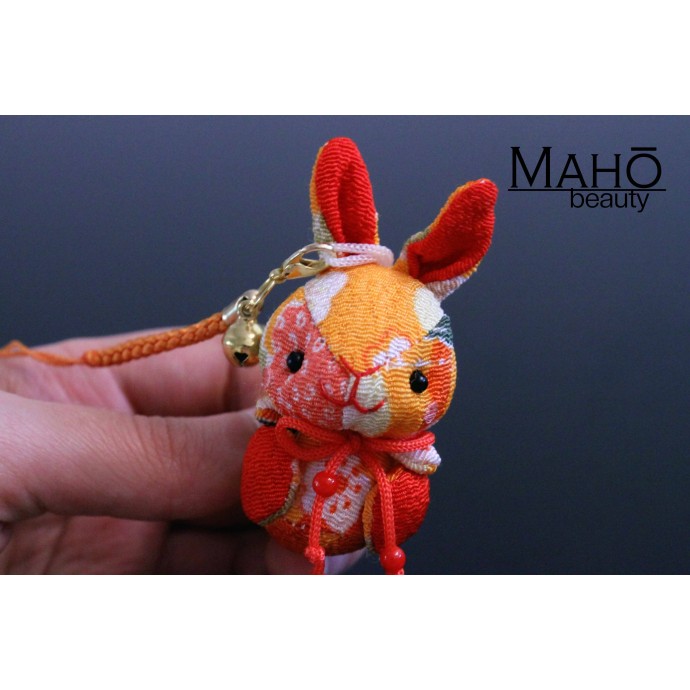 Cute Japanese kimono USAGI bunny rabbit with ribbon orange