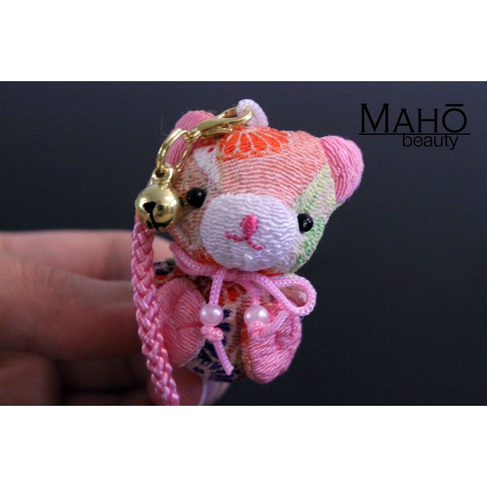Little Japanese kimono Chirimen teddy bear with cute ribbon. Adorable design accessory