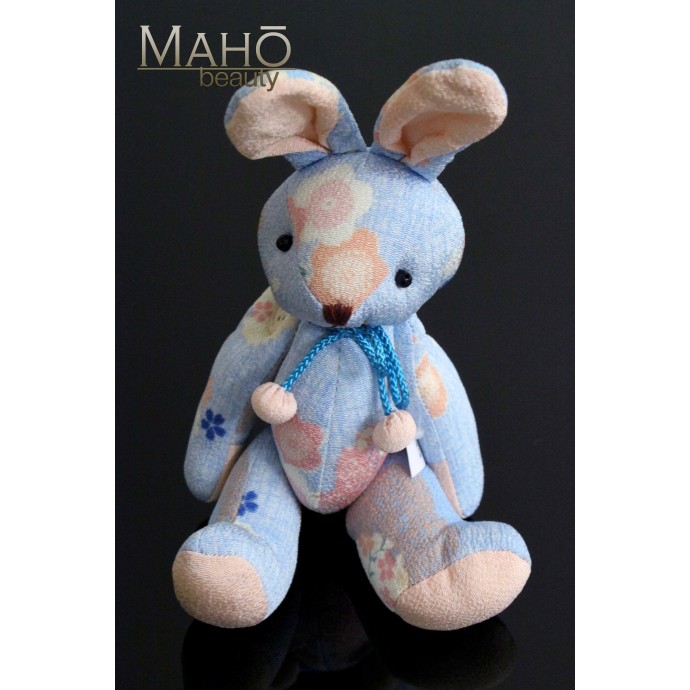 Japanese kimono Chirimen crepe Rabbit – Usagi: Adorable design toy Sky Blue