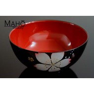BLACK Yamanaka lacquerware Japanese bowl White Sakura blossoms L