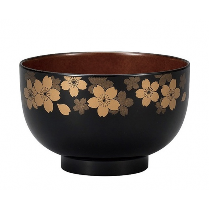 BLACK Yamanaka lacquerware Japanese bowl Gold Sakura blossoms