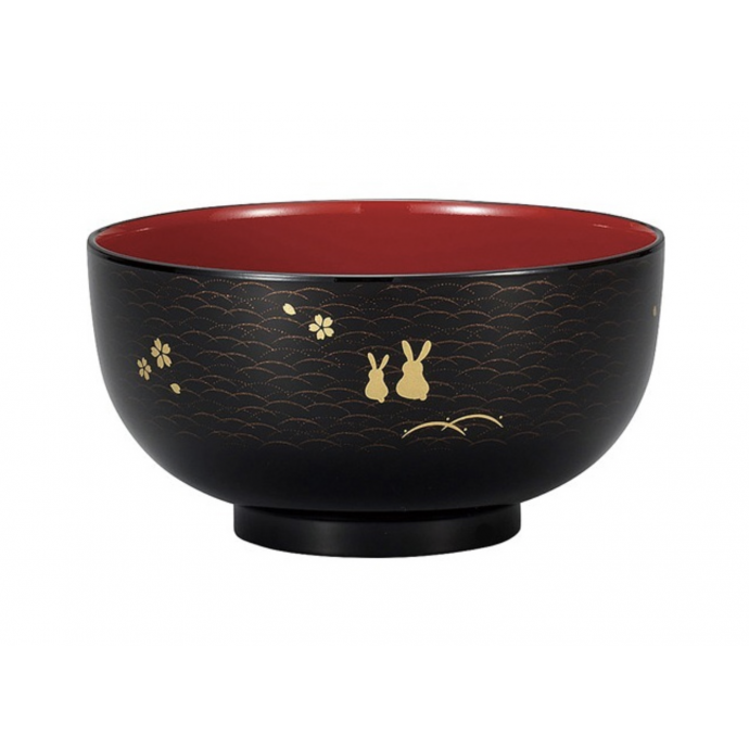 Japanese Yamanaka lacquerware bowl Sakura usagi bunnies うさぎ