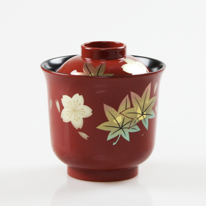 Echizen lacquerware Japanese cup bowl with cover: Maple and Sakura