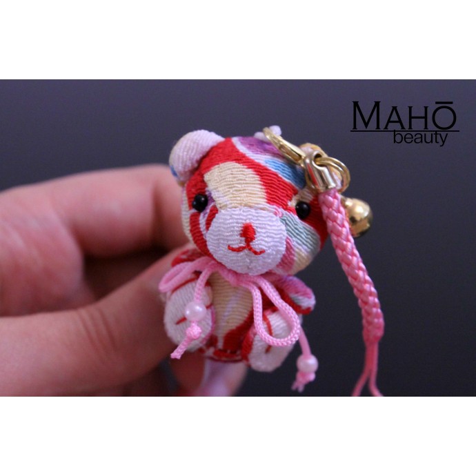 Little Japanese kimono Chirimen teddy bear with cute ribbon. Adorable design accessory