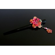 JAPANESE hair accessory - Kanzashi hair stick. Sakura with bouncy petals Red