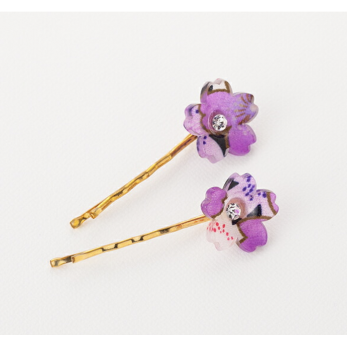 2 Set: Cherry flower Japanese Kimono Pattern Hair pin Sakura Purple