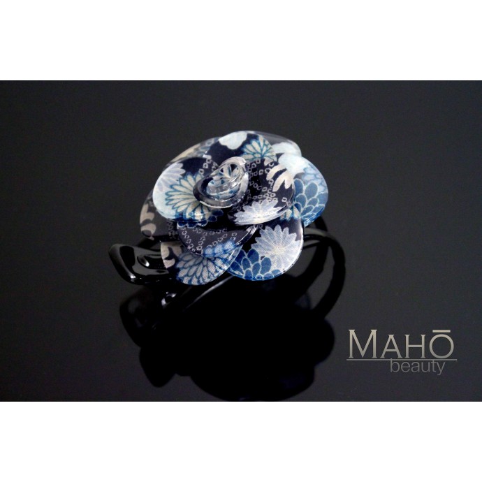 JAPANESE hair clip: Glamorous kimono pattern Camellia “Tsubaki” Blue