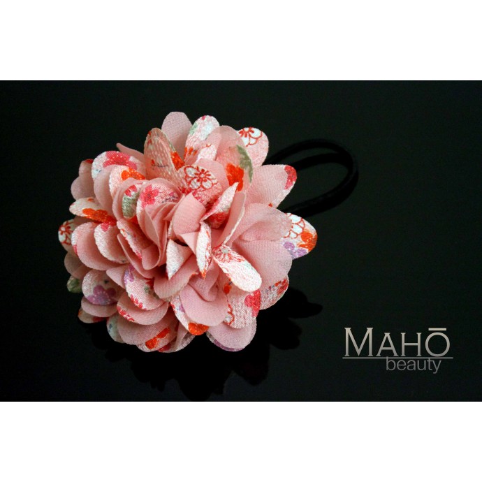 Beautiful Japanese Kimono Pattern Hair band gum Pink Dahlia