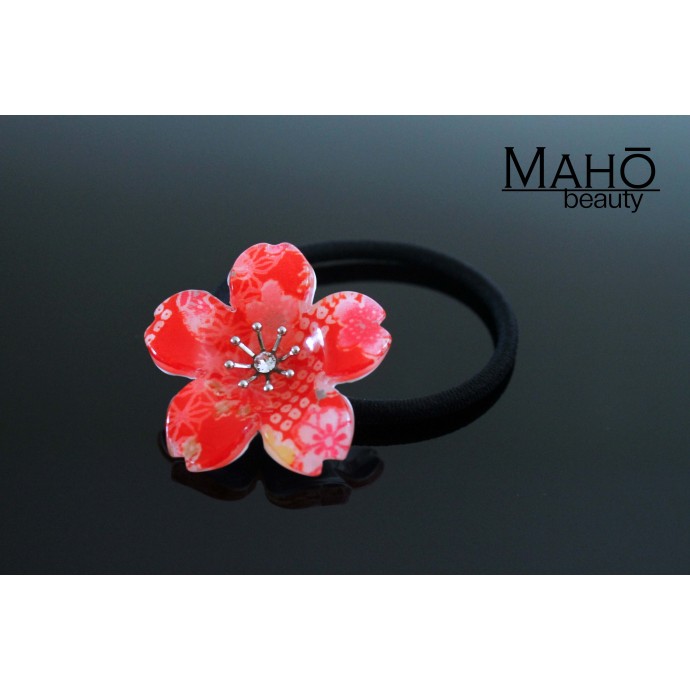 Adorable JAPANESE kimono crepe hair gum “RED Sakura” 