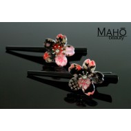Cute JAPANESE kimono crepe hair clip “Black Sakura” S