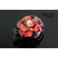 JAPANESE hair accessory – ornamental hair clip: Glamorous kimono Camellia “Tsubaki” purple
