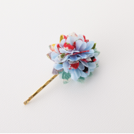 Blue flower Japanese Kimono Pattern chirimen Hair pin