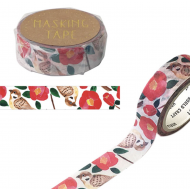 Camellia and sparrow Washi Masking Tape Craft Sticker Japanese Tsubaki 7m