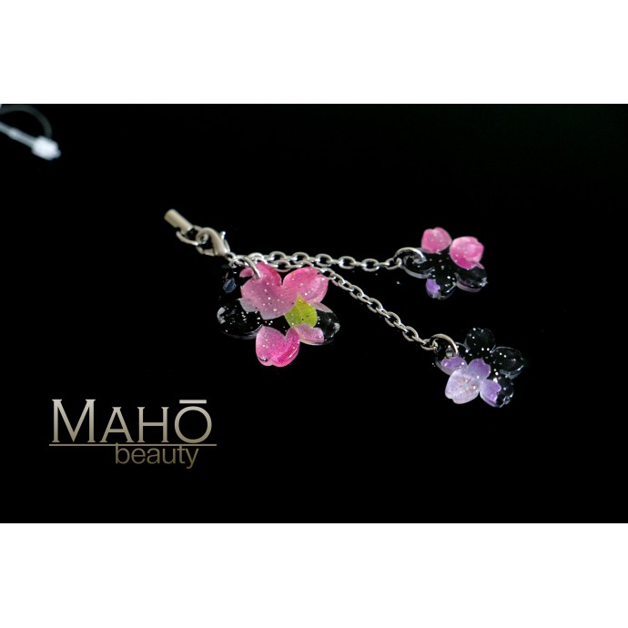 Charming Japanese Cherry blossom Netsuke strap charm accessory Sakura 桜 Black