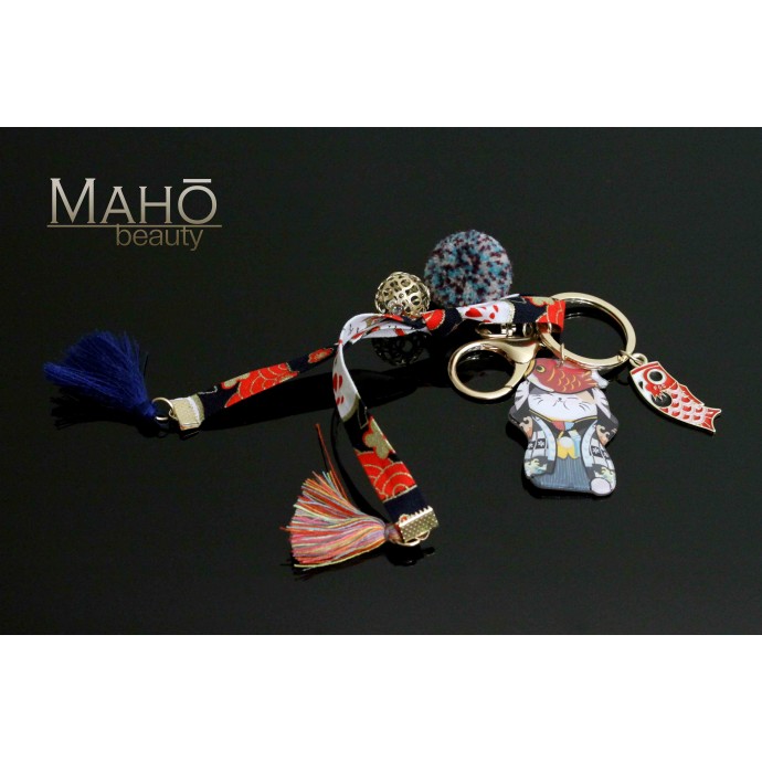 Japanese style Mascot Charm Strap Maneki Neko Cat Kintaro and carp fish KOINOROBI