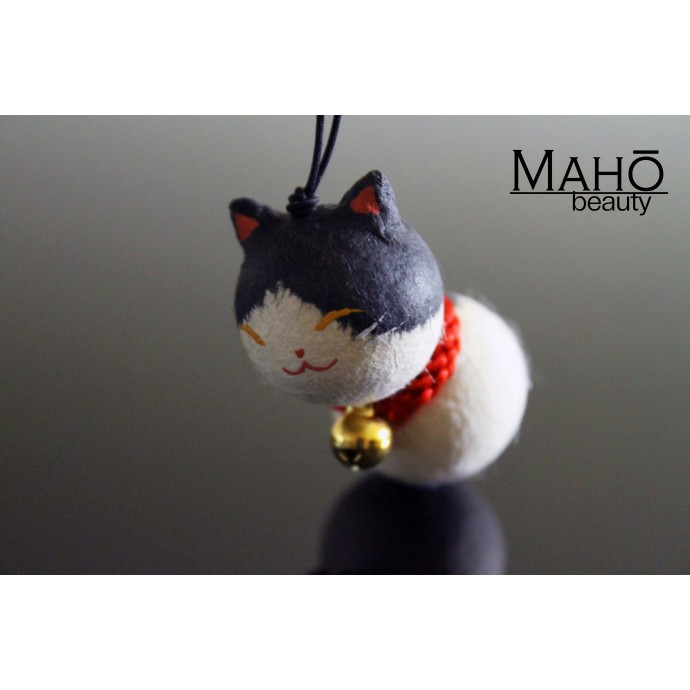 CUTE washi cell phone charm keychain NEKO Japanese cat: Black and white