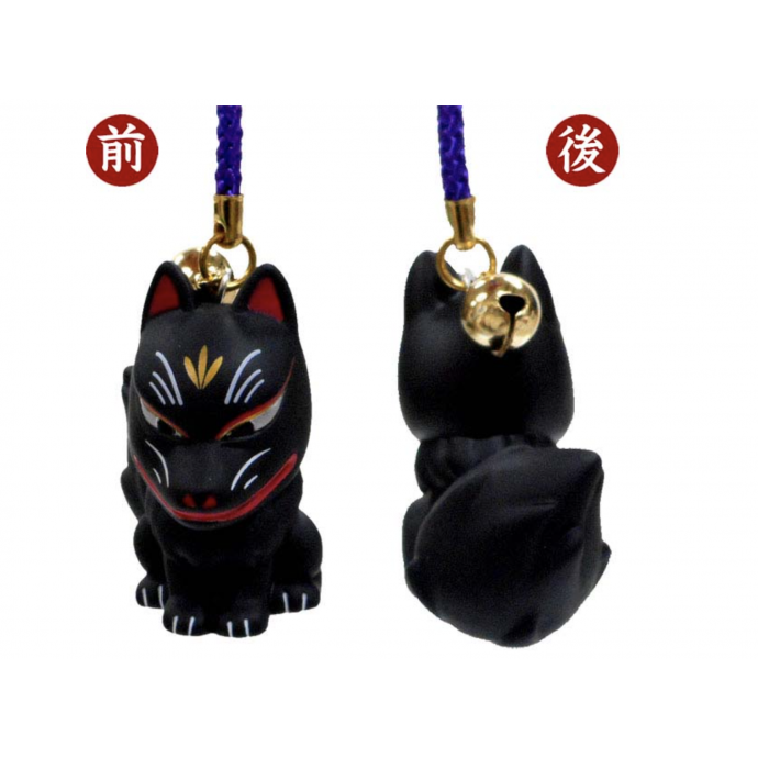 FOX Japanese KITSUNE ⛩ Fushimi Inari ⛩ Lucky fortune mascot keychain charm Black