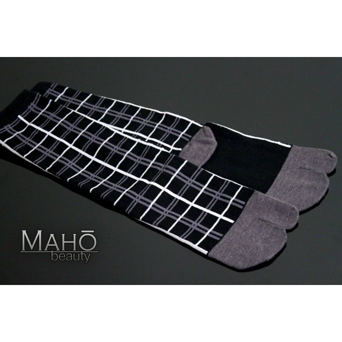 Japanese longer style TABI SOCKS 22 – 25 cm Squares and Stripes Black/gray