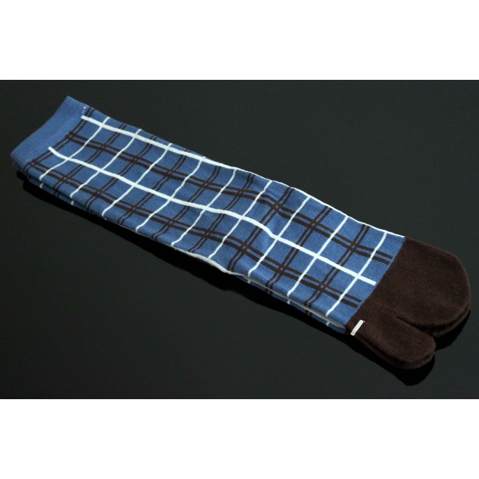 Japanese longer style TABI SOCKS 22 – 25 cm Squares and Stripes Blue