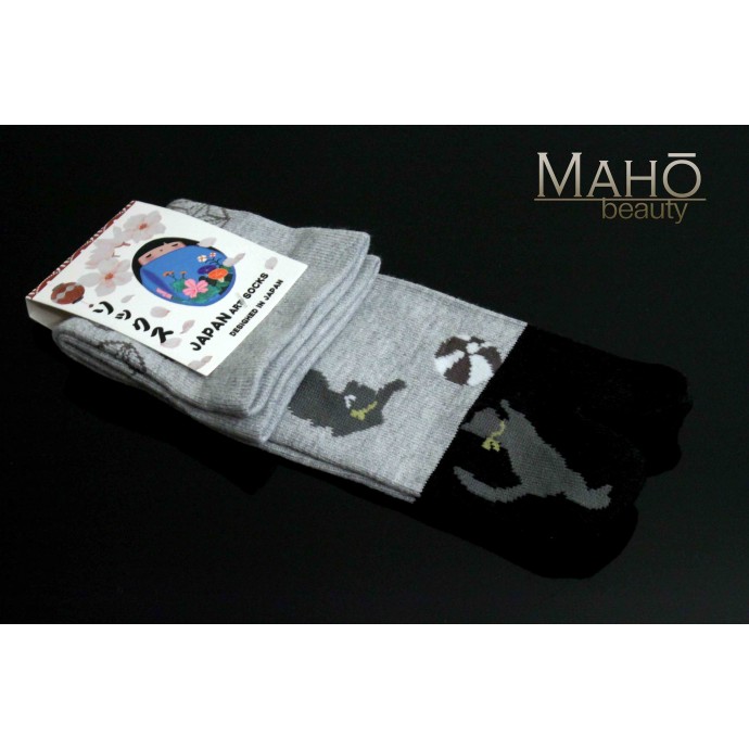 Cute Japanese TABI toe SOCKS: NEKO cats 22 – 25 cm grey