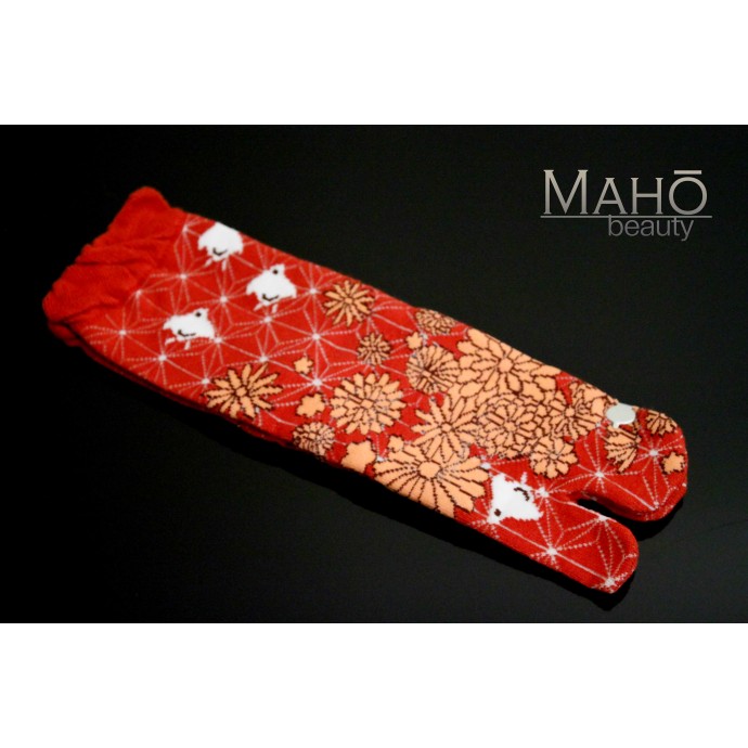 Cute Japanese TABI toe SOCKS: 千鳥 PLOVER Asanoha 22 – 25 cm red