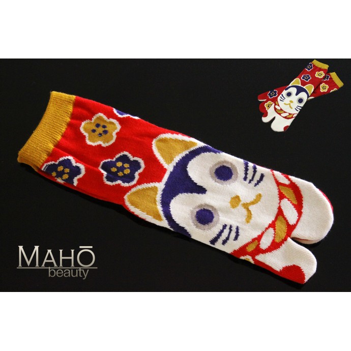 Cute Japanese style Kawaii Tabi socks: Hana neko 花猫 cat  22-25 cm