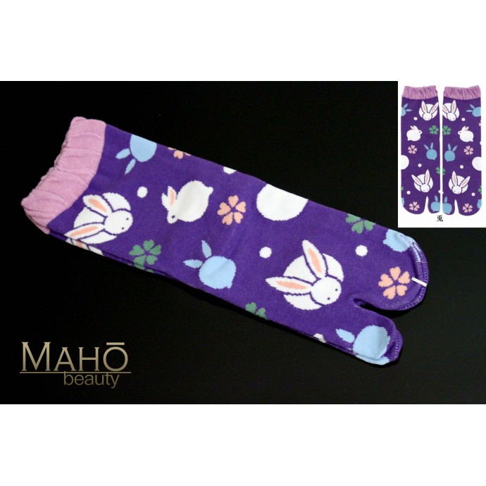 Japanese design Tabi socks: Usagi rabbits 22-25 cm purple 兎