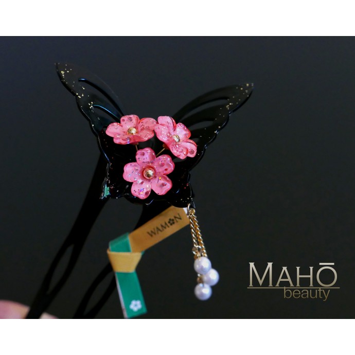 Original Japanese Sakura blossoms KANZASHI HAIR COMB Butterfly 桜簪