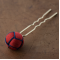 Made in Japan Kanzashi metal hair stick comb: Odamaki Pure Silk Thread Ball Red