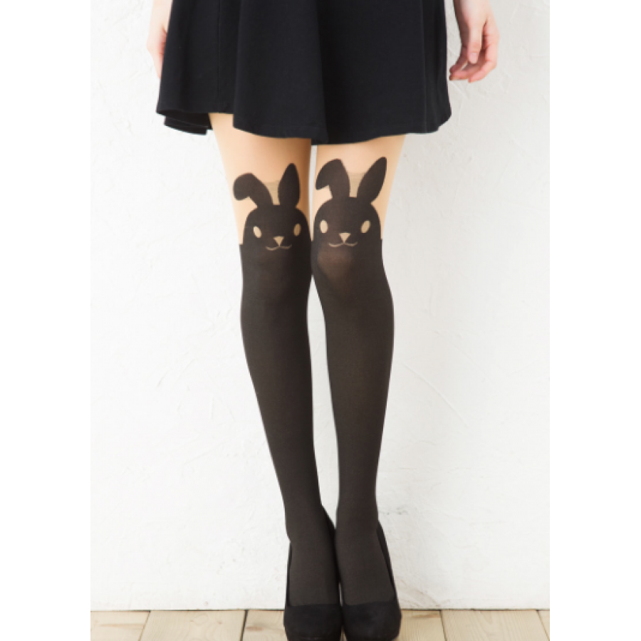 CUTE knee-high Print-Tattoo Stockings with nude top: Bunny (USAGI